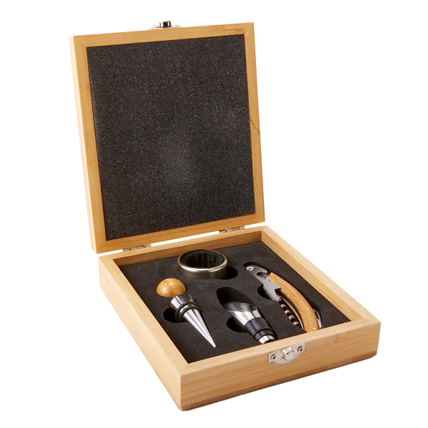 4 Piece Bamboo Wine Tool Set