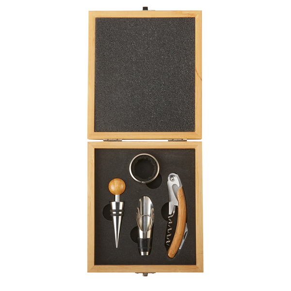 4 Piece Bamboo Wine Tool Set