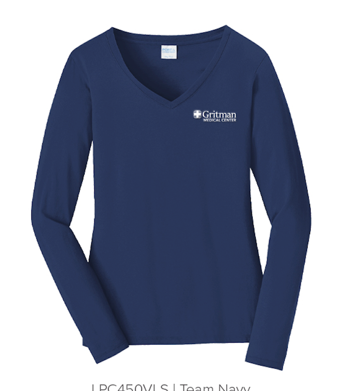 Gritman Medical Center Employee Store December 2024 - Ladies V-Neck Long Sleeve Tee