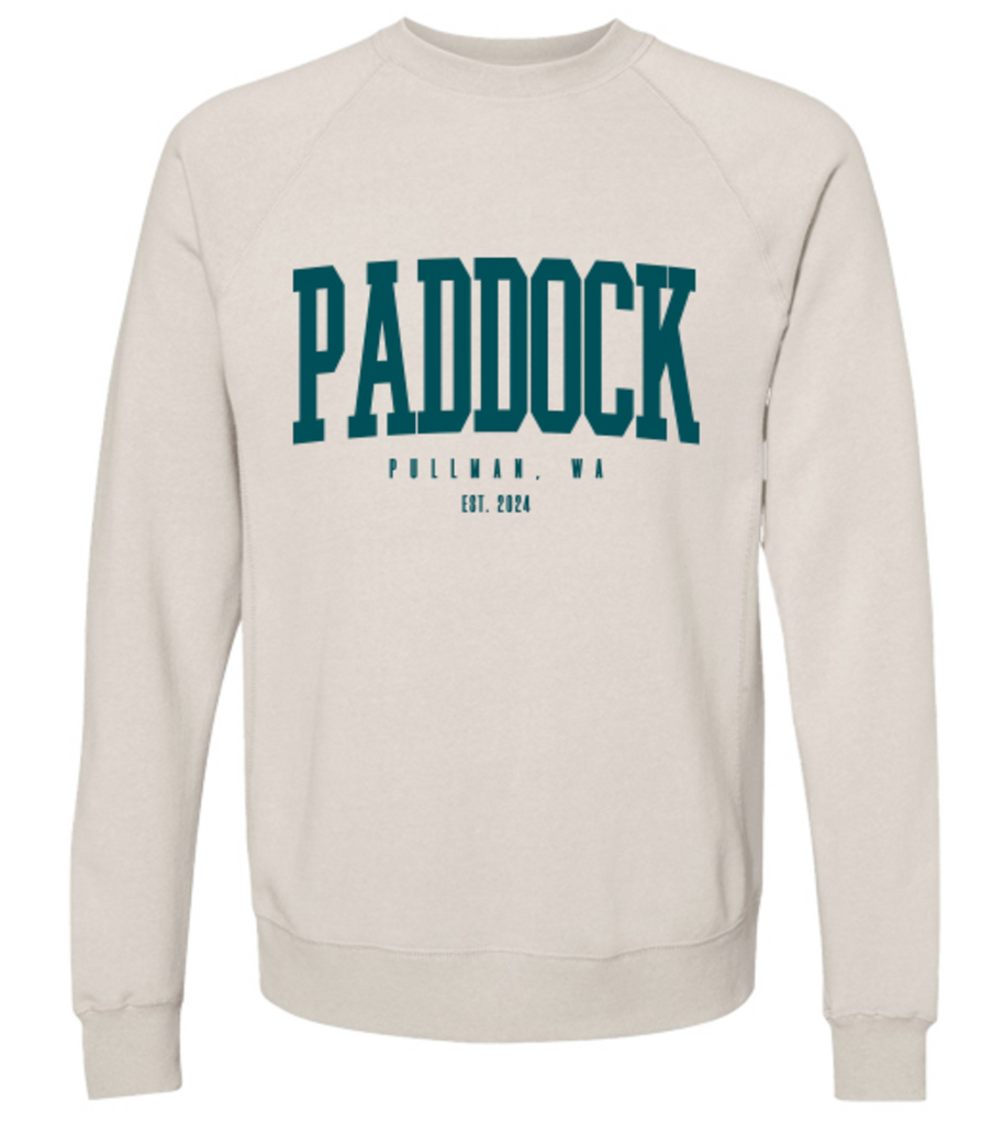 Paddock Spirits Co. Winter Merch 2024 - Bold Name Crewneck Raglan Sweatshirt