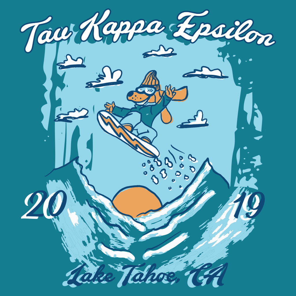 Tau Kappa Epsilon Snowboarding Dog Design