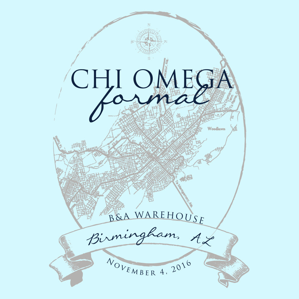 Chi Omega Vintage Map Design