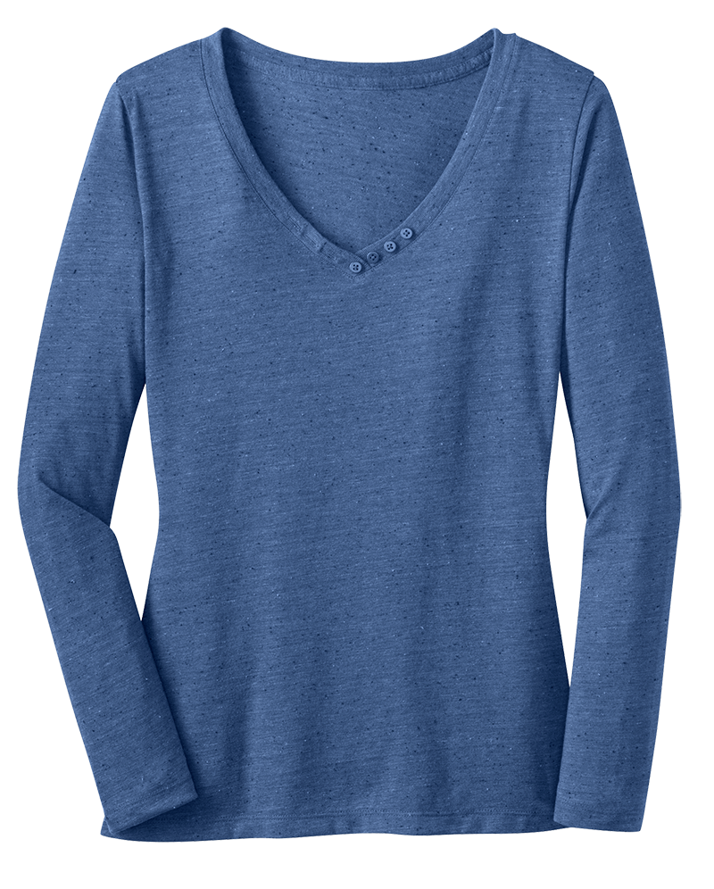 District DM472 Ladies Textured Long Sleeve Vee with Button